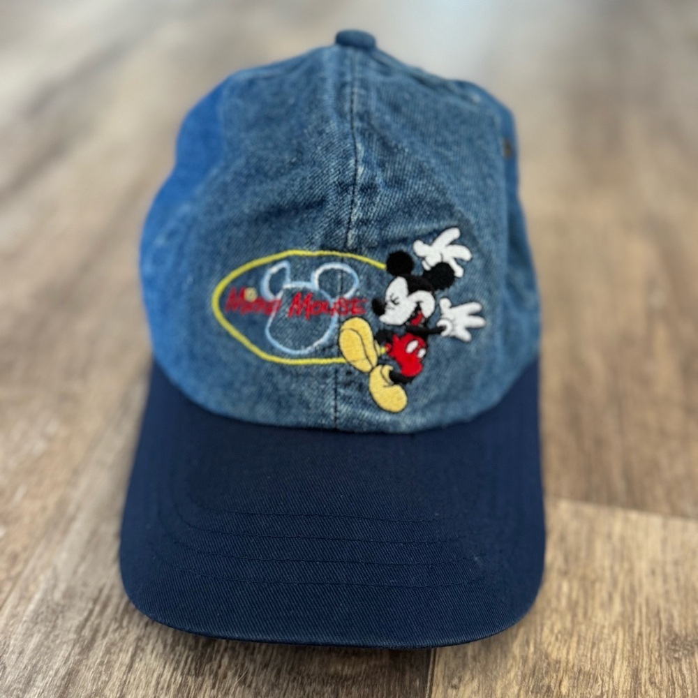 Vintage Disney Mickey Mouse Denim and Cap Hat with Elastic Back